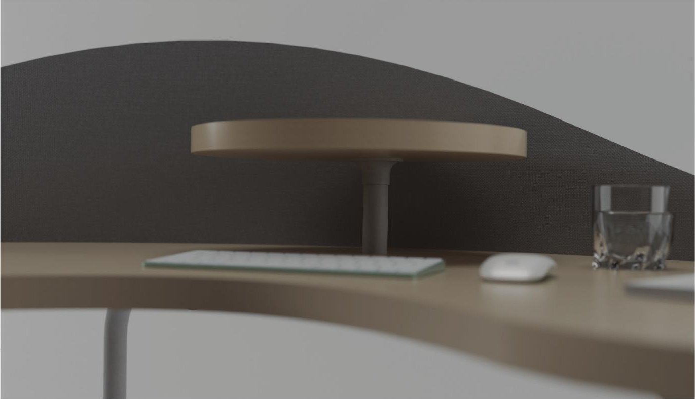 The raised platform set against the warm grey Echopanel privacy screen
