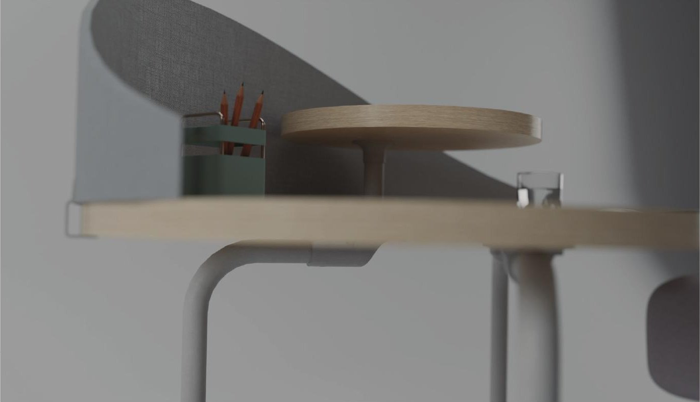 Detail of the privacy screen with a pencil holder